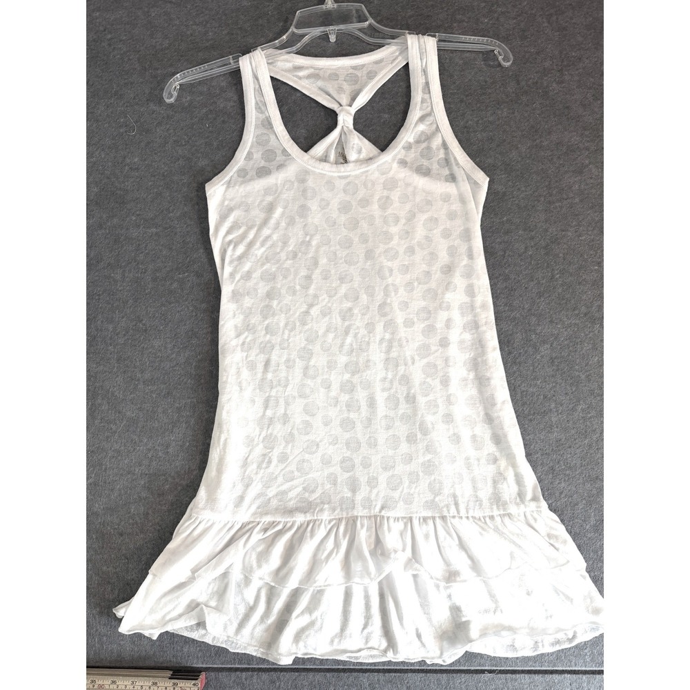 Marika Balance Polka Dot Bathing Suit Cover Up Dress White Racerback Ruffle Hem - Picture 3 of 5